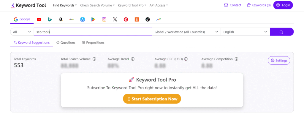 SEO Tools - Keywordtool.io